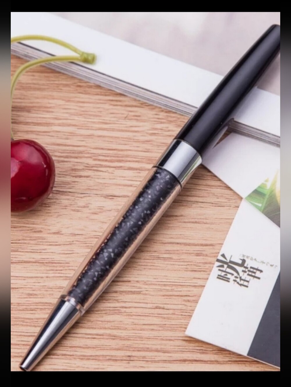 Jet Black Crystal Ballpoint Pen with Black Ink
